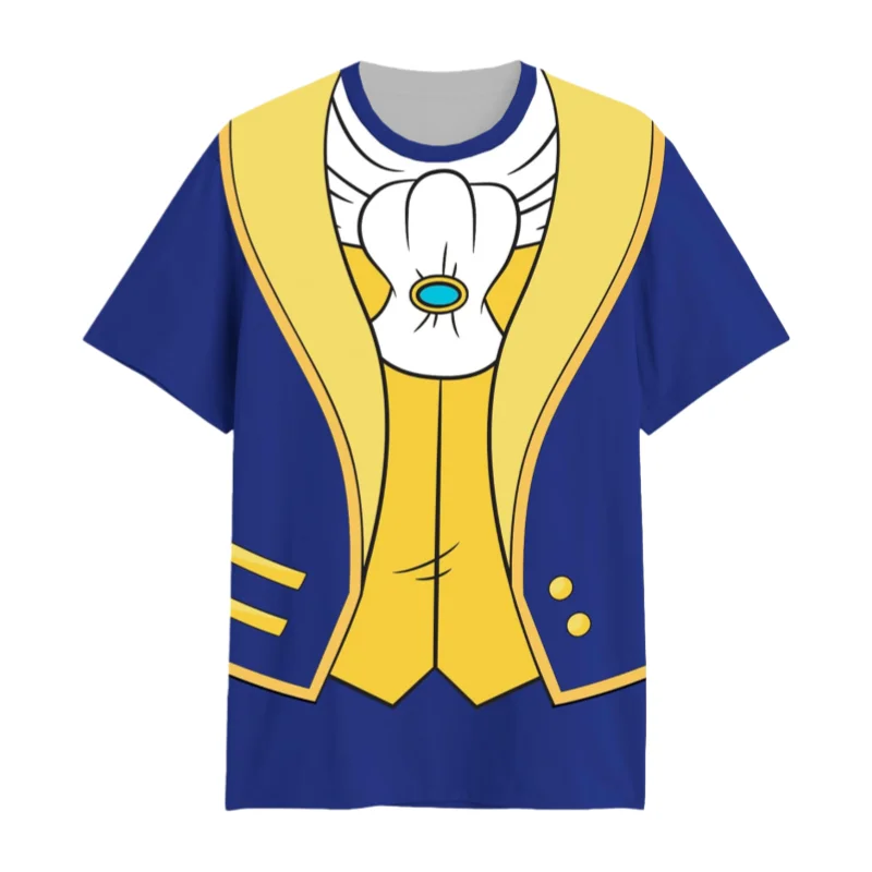 Disfraz de Príncipe de La Bella y la Bestia de Disney, camiseta con estampado completo para adultos y niños, camiseta familiar de verano de secado rápido, suave, cómoda y ligera