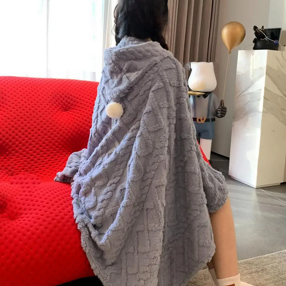 Cozy Plush Hooded Shawl Blanket Soft Warm Wrinkle-Free Nap Casual Shawl Blanket Office Home Accessories