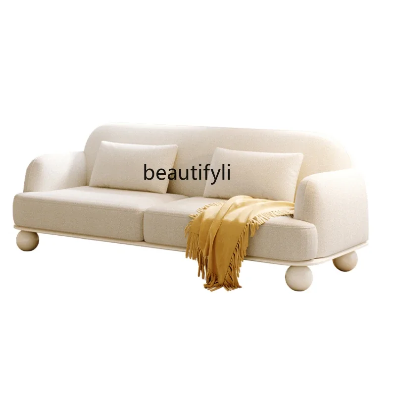 

French cream style small apartment modern simple living room snowflake lamb wool retro fabric sofa