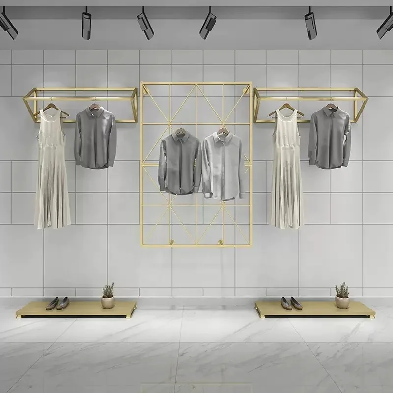 

Металлическая настенная вешалка-стойка для одежды Customized.Fashion Design Gold для демонстрации в розничных магазинах одежды