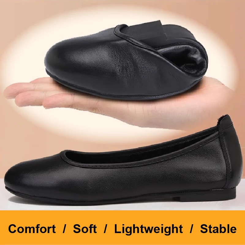 Tall Ladies Mothers Grandmothers Middle-aged And Elderly Leather Shoes 14mm Flat Bottomed Soft Soles Square Toe Bow Work Shoes