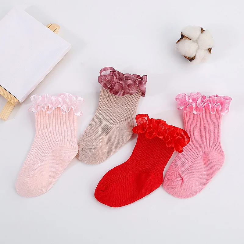 Baywell Baby Cotton Socks Pleated Stitching Design Non-Slip Autumn Summer Newborn Sock Solid Color Toddler Baby Footwear Socks