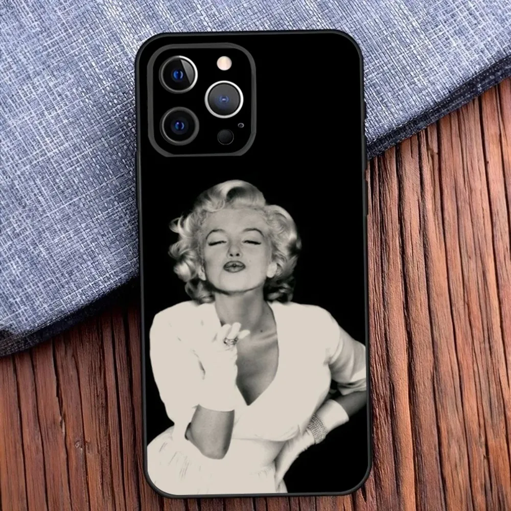 M-Marilyn M-Monroe Retro Phone Case For iPhone 16,15,14,13,12,11,Pro,X,XS,Max,XR,Plus,Mini Soft Black Cover