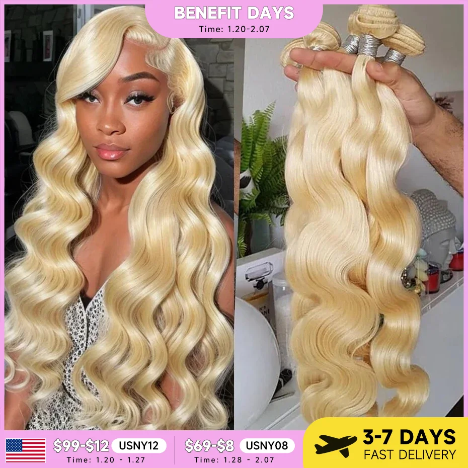 30 40 Inches 613 Blonde Colored Body Wave Bundles Brazilian Hair Weave Bundles 1/3/4 PCS Human Hair Bundles Remy Hair Extensions