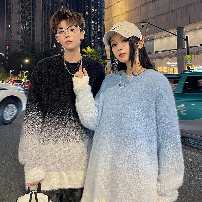 Suéter de Color Deadado con Cuello Redondo, Sin Capucha, Suave, Imitación Visón, Juvenil, Informal, de Manga Larga, Tejido,...