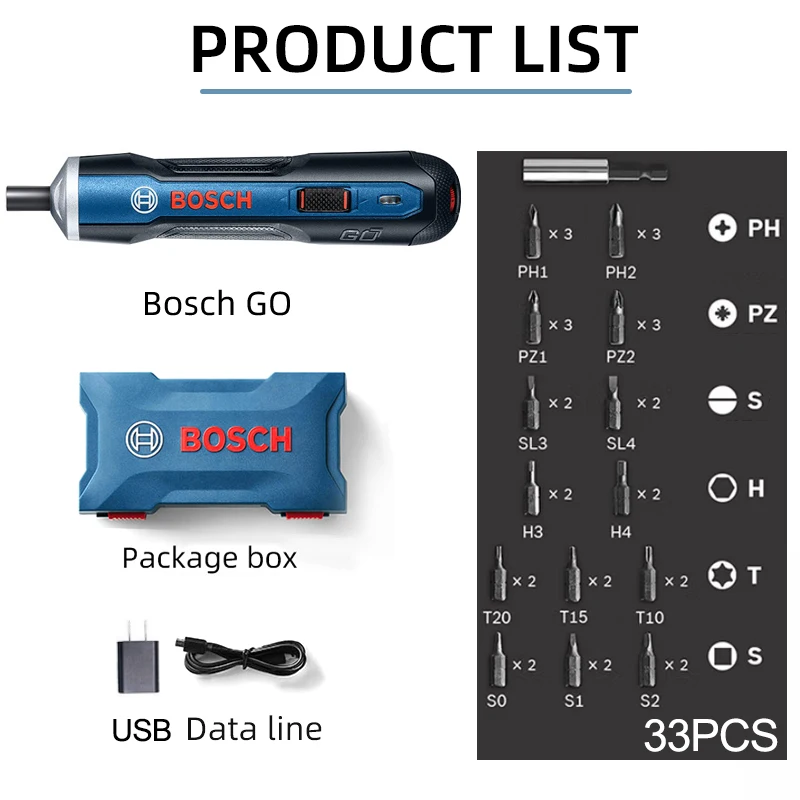 BOSCH Go1 Electric Screwdriver Set 3.6V Rechargeable Automatic Screwdriver Hand Drill with 33pcs Screwdrivers Original