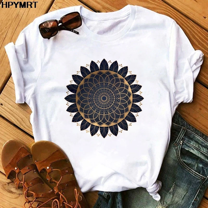 2020 new t shirt women casual fashion t-shirt Beautiful mandala print loose short sleeve elastic stretched aesthetics tshirt top