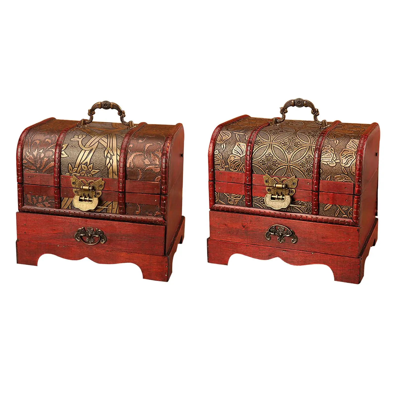 Traditional Wooden Jewelry Box with Drawer with Hinged Lid Organizing Size 20.5x16x18.5cm Dresser Ornaments Treasure Chest