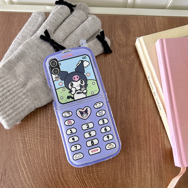 3D Cute Cartoon Sanrio Kuromi  Melody Phone Case For Samsung Galaxy Z Flip 6 5 Soft TPU Cover For Z Flip 3 4 With Lanyard