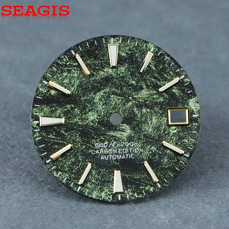 SEAGIS NH35 Carbon Fiber 28.5mm Dial Blue Lume  No Logo Watch Face Accessories