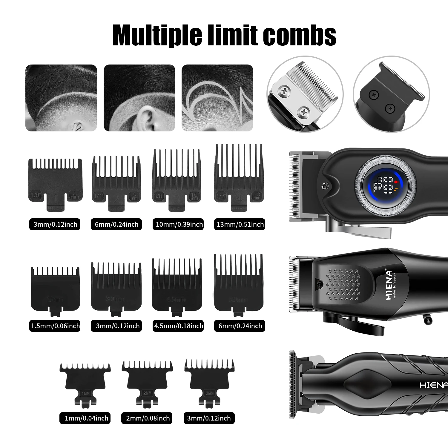 HIENA 5-in-1 Hair Clipper Set Cordless Barber Trimmer Kit LCD Display for Men Salon Home