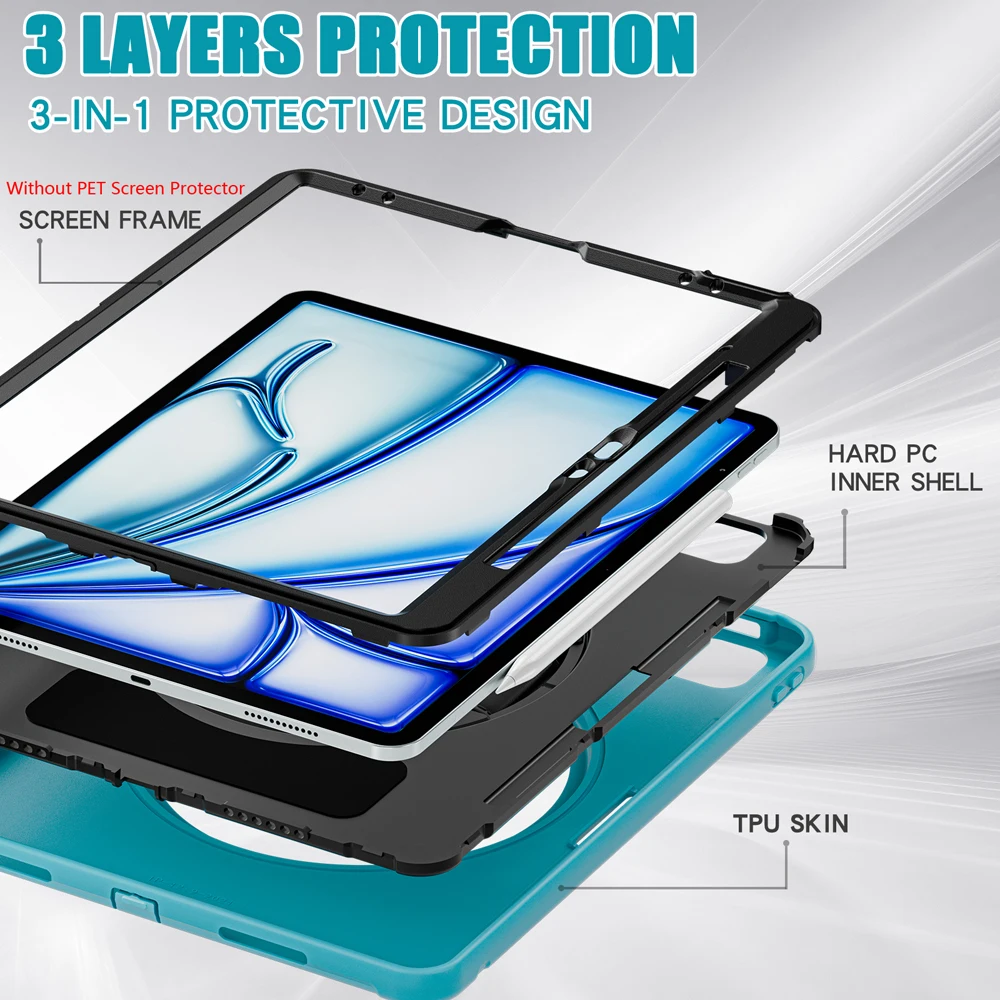 حافظات لجهاز iPad Air13 Air 13 2025 2024 M2 M3 حافظة iPad Pro 12.9 5th 6th 4th 3rd A2379 غطاء دوار بحزام اليد PC Shell #3