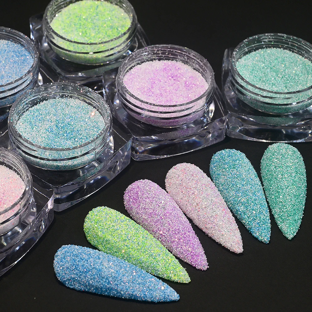 6 frascos * 2.5g pó de açúcar brilhante prego glitter colorido iridescente casaco de doces em pó manicure efeito açúcar poeira pigmento da arte do prego