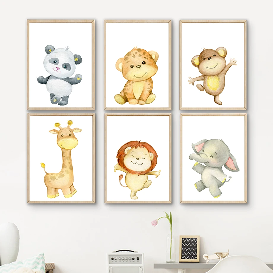 

Dance Animals Panda Lion Giraffe Elephant Nursery Wall Art Mural Canvas Painting Poster Prints Pictures For Living Room Decor