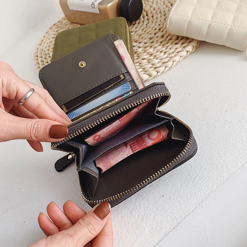 Kleine Damen-Geldbörse, kompakt, mit Reißverschluss, modisch, einfarbig, Münzgeldbörsen, Clutch mit mehreren Kartenfächern – Detail 4