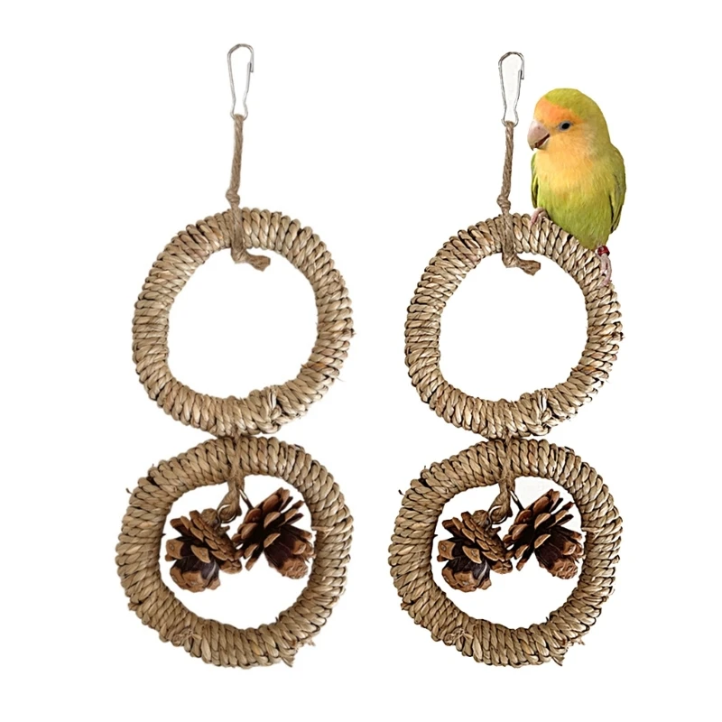 Bird Toy Birdcages Pinecones Swing Rings Toy Bird Grinding Chewing Toy for Small Medium Bird Perch Cage Hangable Toy