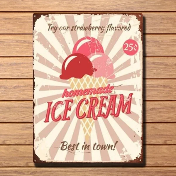 Fashion Vintage Tin Sign For Ice Cream Retro Vintage Tin Sign Bar Pub Home Metal Poster Wall Art Metal Poster