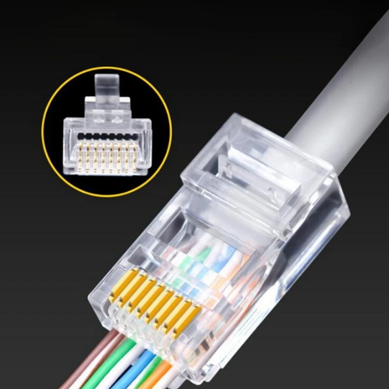 500 Rj45 melalui lubang 8P8C berlubang Cat6 Kategori 6 colokan kristal tanpa pelindung steker Modular jaringan