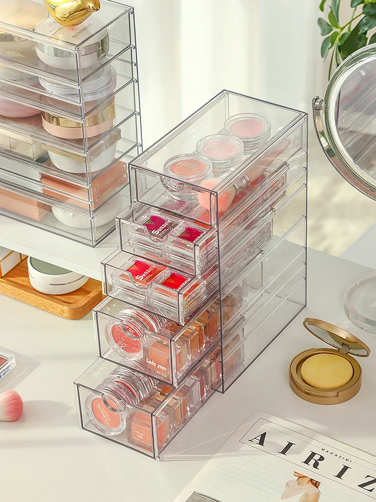 Acrylic Cosmetic Organizer Makeup Storage Box Lipstick Holder Stationery Display Stand Drawer Jewelry Transparent Box Stack-able