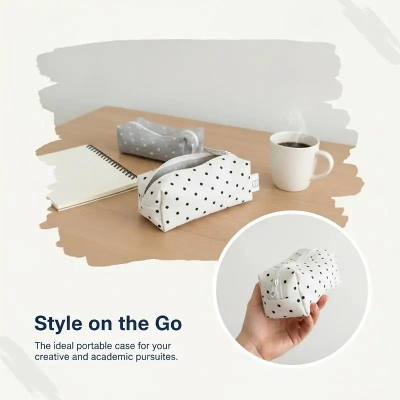 Portable Polka Dot Pencil Case Large Capacity Durable Stationery Organizer Multifunctional Makeup Pouch for School Office
