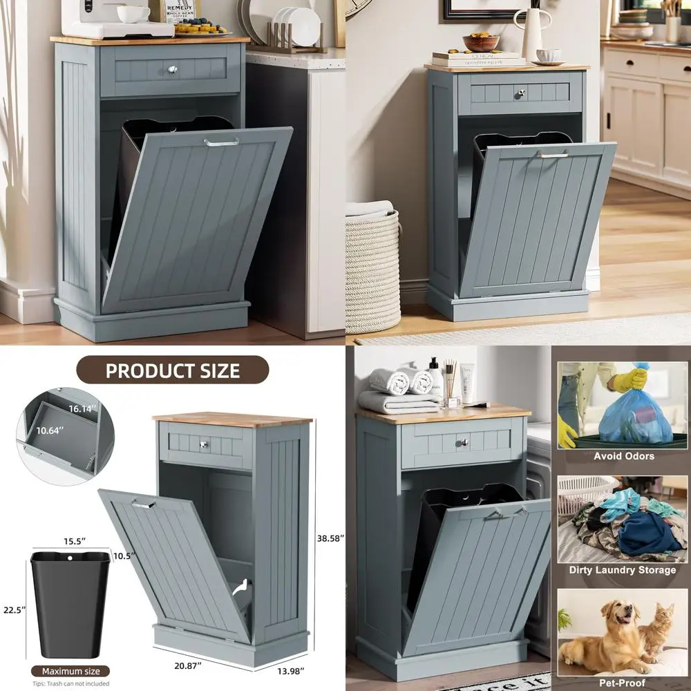 

Spurgehom 13 Gallons Tilt Out Trash Can Cabinet Hidden Kitchen Trash Can Freestanding Garbage Recycling Cabinet with Hideaway Dr