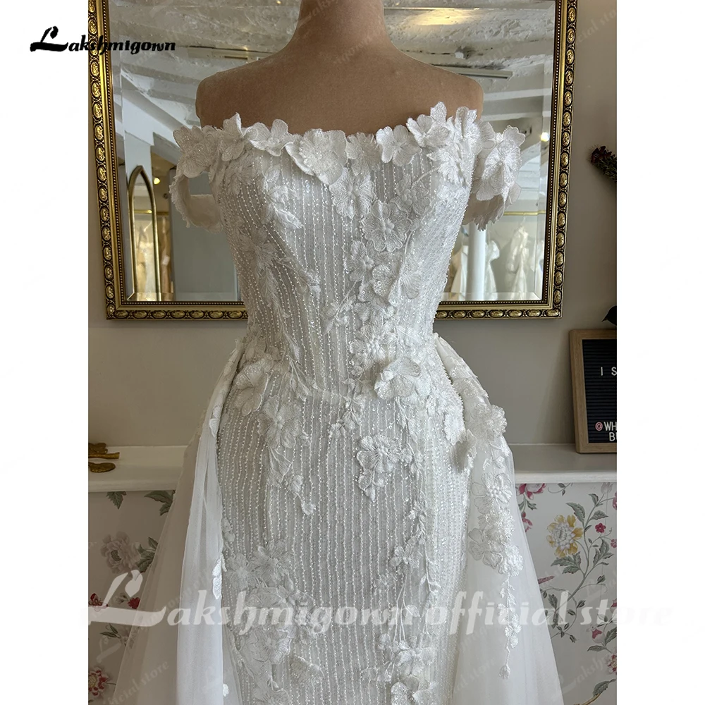 Lakshmigown Moonlight Funkelnde Hochzeitskleider Meerjungfrau Off-Shoulder Applikationen Pailletten Brautkleid Abnehmbarer Schleppen Maßanfertigung – Detail 9