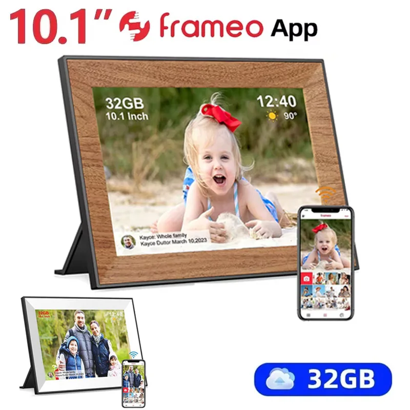 Frameo 10.1 inch Digital Picture Frame WiFi IPS Electronic Photo Album 32GB HD Touch Screen Auto-Rotate Digital Photo Frame Gift