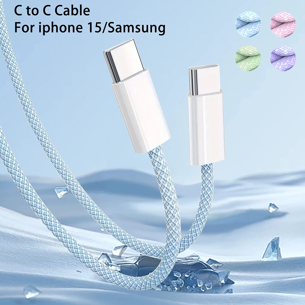 PD 60W USB C to Type C Color Cable Fast Charging For Apple iPhone 15 Pro Huawei Xiaomi Samsung Type C Weaving Cable Accessories