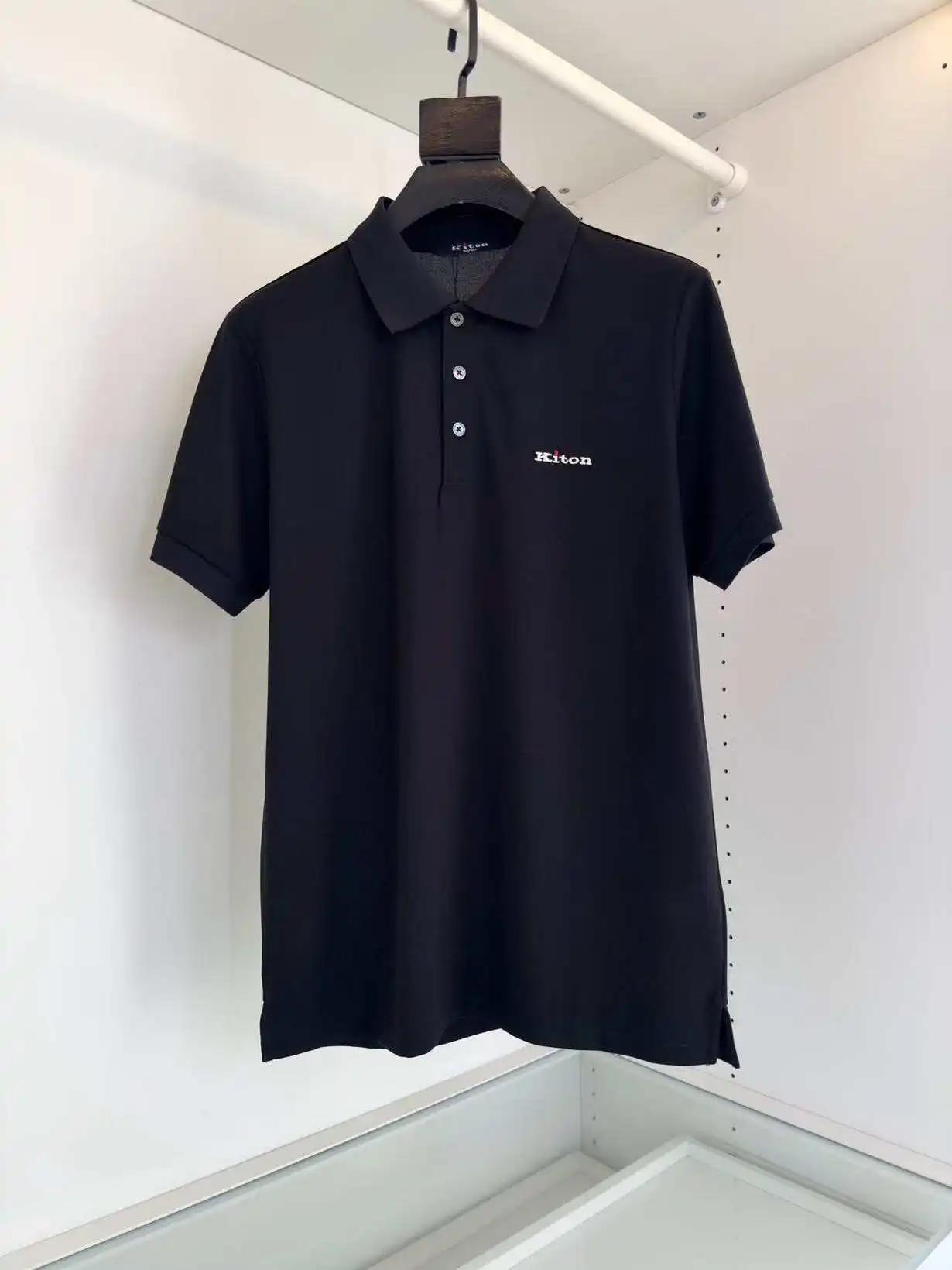 

Kiton spring and summer new fashion letter embroidery old money style men's business lapel short-sleeved POLO shirt
