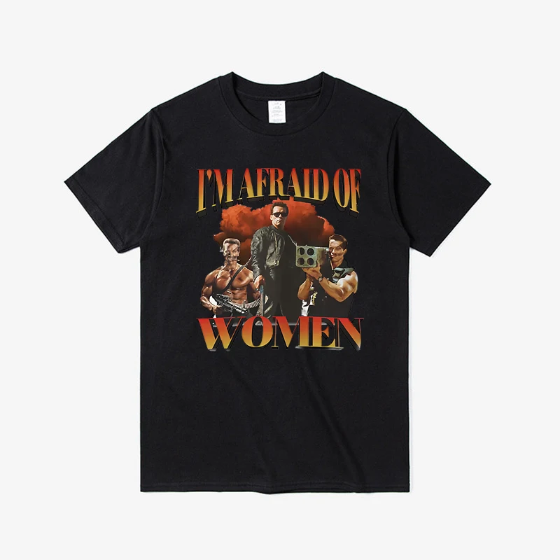 

I'm Afraid of Women Gothic Fashion Crew Neck Fitness Vintage Cotton T-Shirt Men's and Women's Tops T-shirt Color Optional