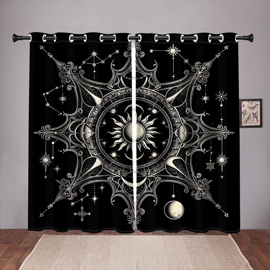 2 Panel Constellations Gothic Compass Printed Curtain Face Sun Black Curtain for Bedroom Living Room Blinds Window cortinas