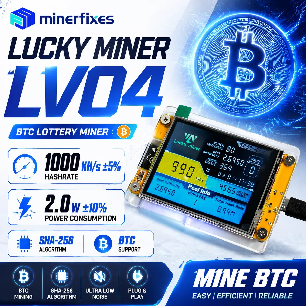 Image of Lucky Miner LV04 NerdMiner V2 Hashrate 1000KH/s ESP32 Mini Bitcoin Miner Solo Miner BTC Lotterie-Mining-Maschine Krypto