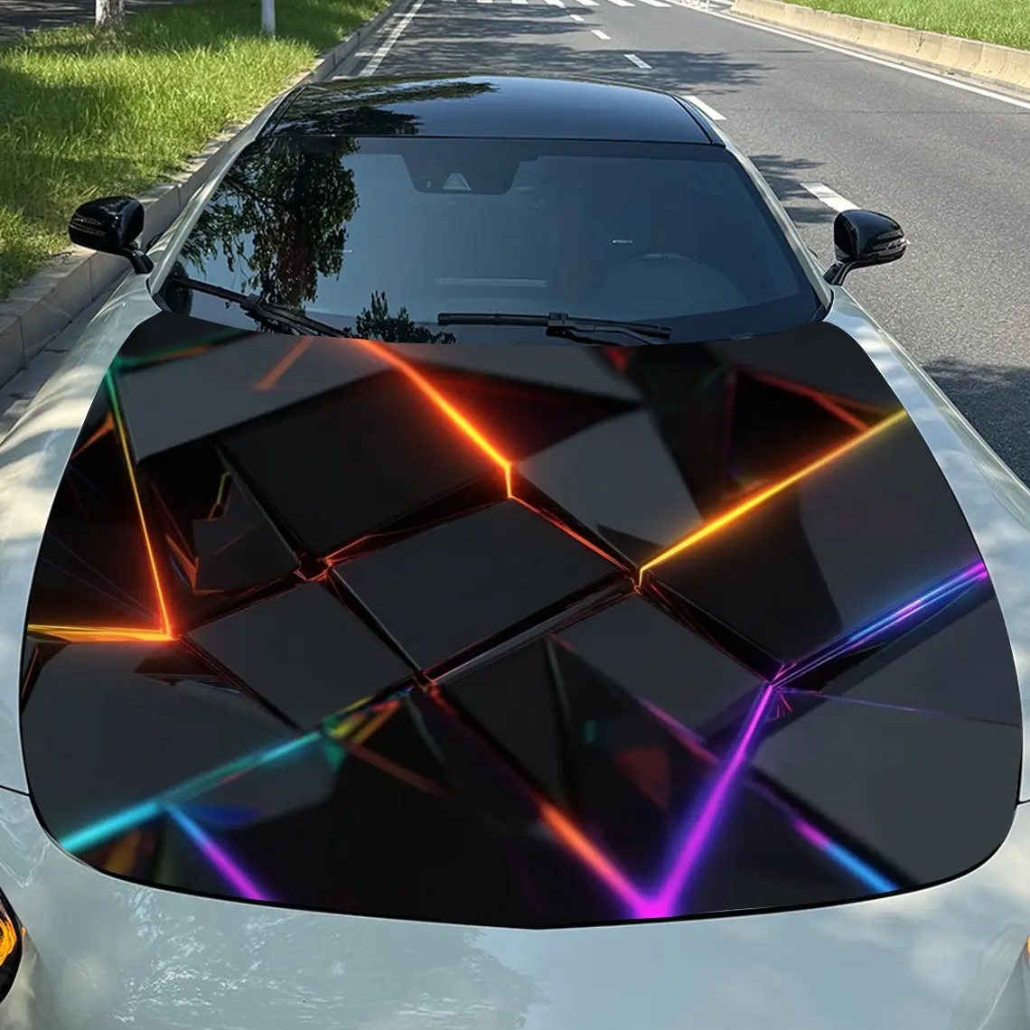 Geometric Polygon Hood Packaging Stickers-Durable PVC Material,artistic Aesthetic Graphic Stickers,gifts For Car Enthusiasts,rac