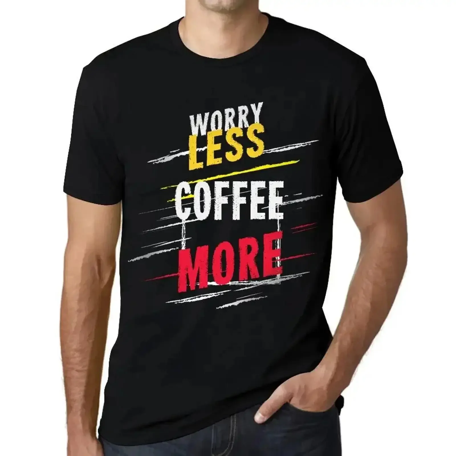 Herren Grafik T Shirt Weniger Sorgen machen mehr Kaffee Worry Less Coffee More vintage Washed Breathable Versatile Slightly