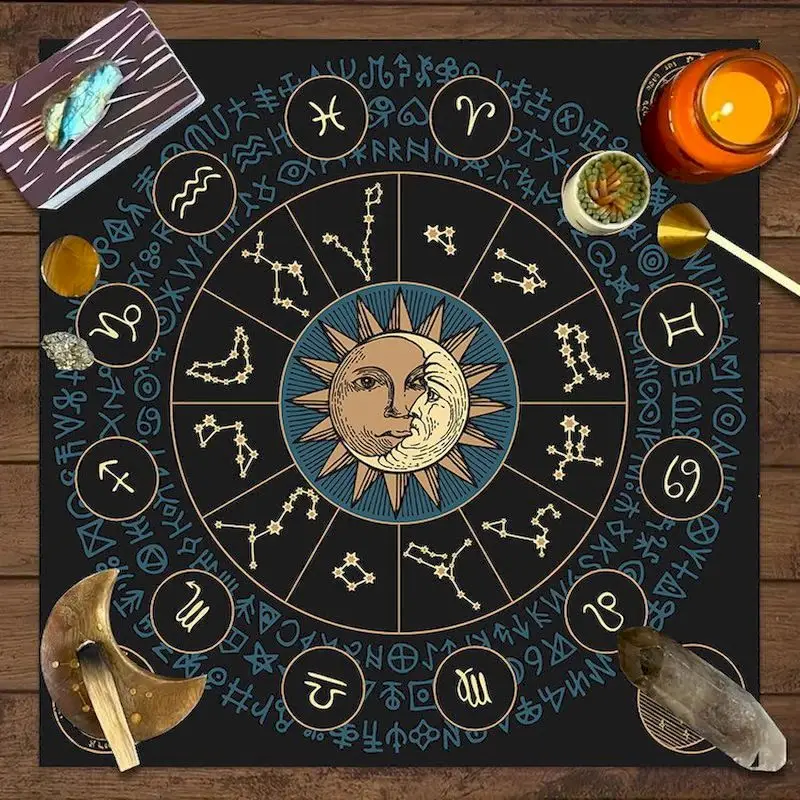 VIKAMA Zodiac Wheel & Seasons Tarot Card Tablecloth, 6 Assorted Designs, Divination Decor for Witchcraft Wicca