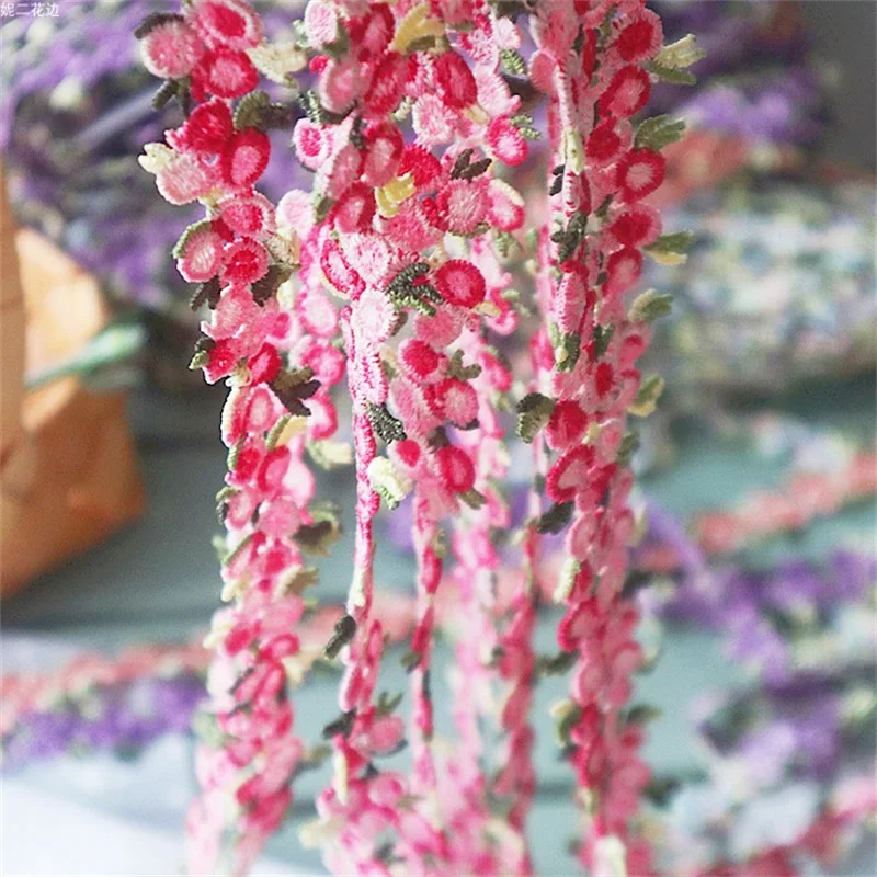 2.5CM Wide Colorful Rose Flower Embroidery Lace Trim Ribbon DIY Crafts Lolita Dress Collar Apparel Neckline Hat Sewing Decor