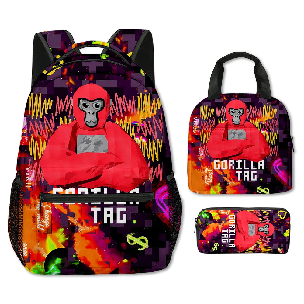 Fashion Novelty Cool Novelty Gorilla tag 3D Print 3pcs/Set Student School Bags Laptop Backpack Crossbody Lunch bag Pencil Case