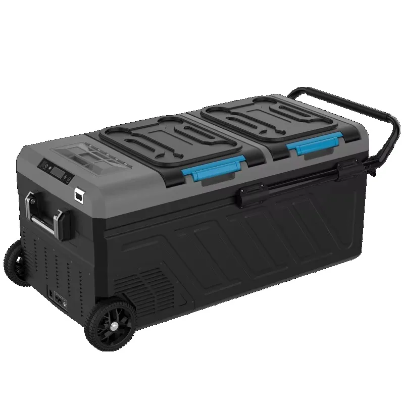 مصنع جديد 80L سيارة ضاغط الثلاجة سيارة الفريزر للتخييم شاحنة السفر ، سحب بار والعجلات + تيار مستمر