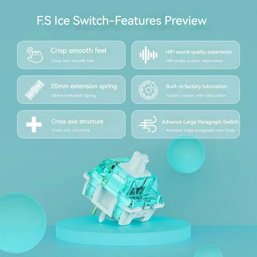 FS Ice Burning Switch Mechanical Keyboard Pre Lubed Tactile 48gf 5Pins HiFi Switches RGB Green Transparent Custom DIY For Gaming