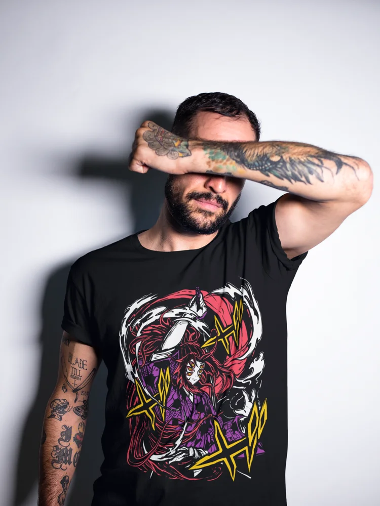 Kimetsu No Yaiba Anime Manga Kokushibo T-Shirt Demon Slayer Black Shirt