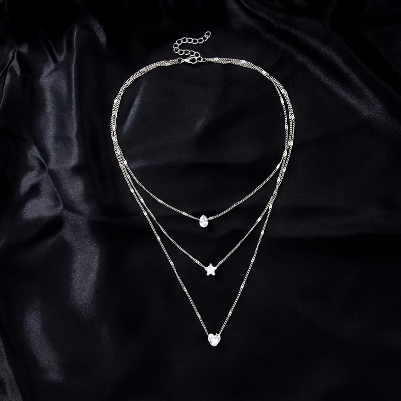 Trendy Zirkon Anhänger Halskette Für Frauen Multilayer Kette Halsband Mode Weibliche Party Glänzenden Schmuck Geschenk