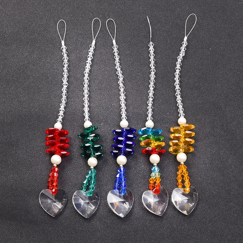 Heart Crystal Suncatcher Prisms Pendant Rainbow Maker Acrylic ABS Imitation Pearl Beads Pendant Hanging Garden Home Decoration