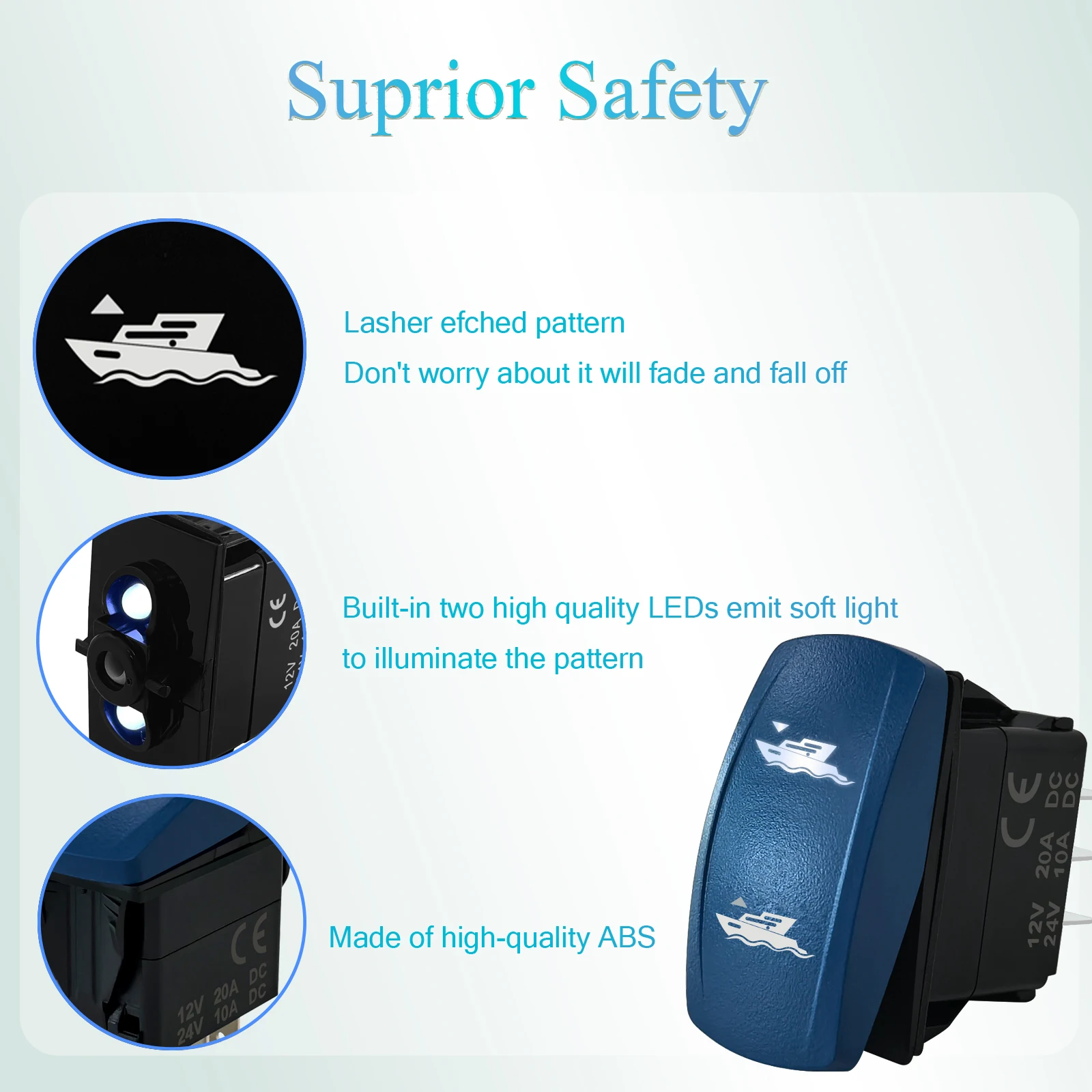 مفتاح هزاز بحري مقاوم للماء 12 فولت 24 فولت ثابت لحظة 5Pin SPST/7Pin DPDT مع إضاءة خلفية بيضاء لقارب يخت RV