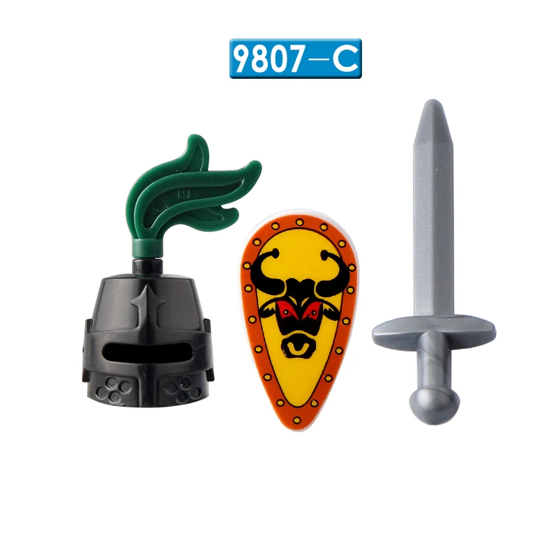 Chevalier médiéval taureau roi chevalier accessoires bouclier lance armure bloc de construction briques Mini figurine d'action jouet pour enfants AX9807