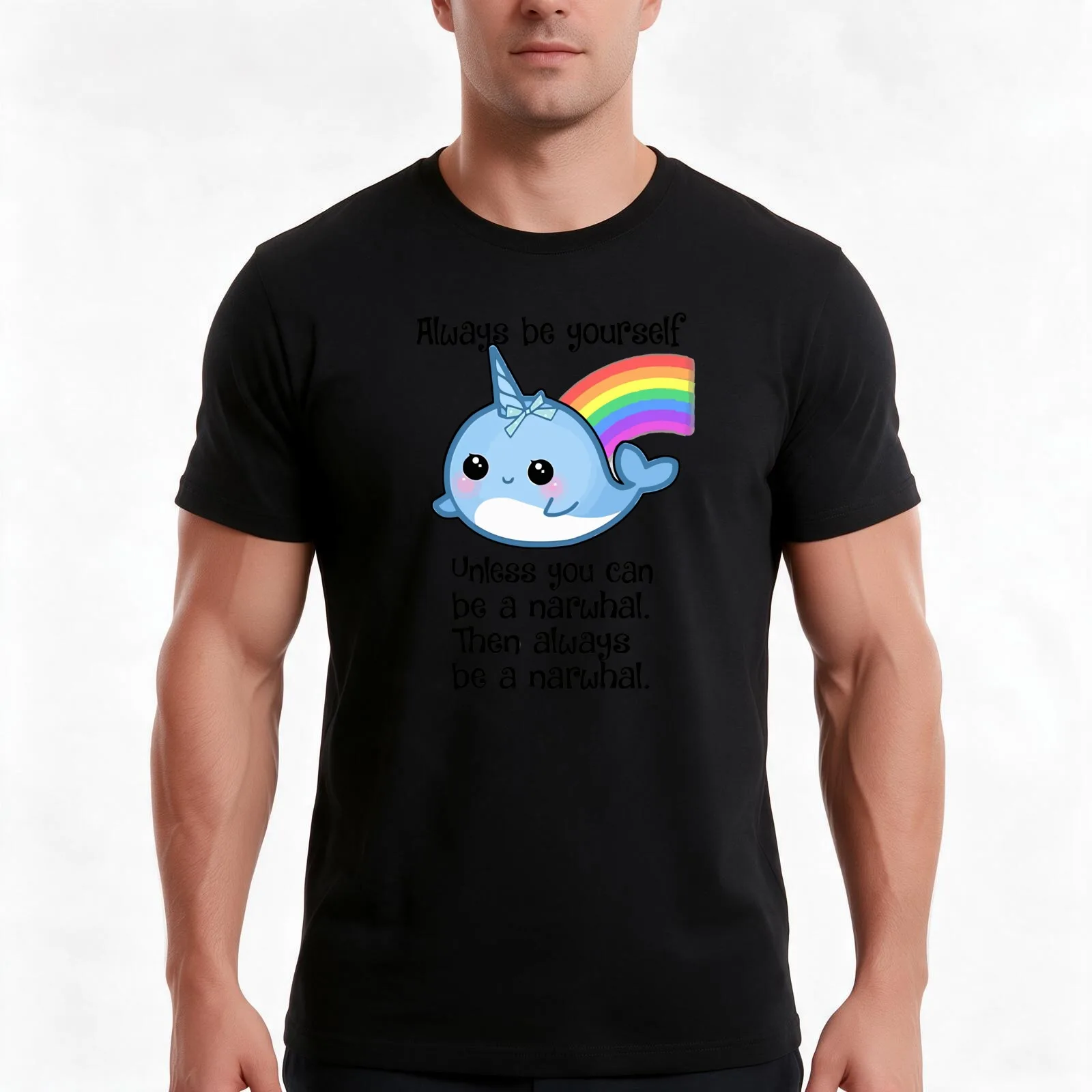 The Always Be A Narwhal T-Shirt, Summer Casual Cotton Tee, Oversized Streetwear Tops, Vintage Graphic Print, Unisex Men Women