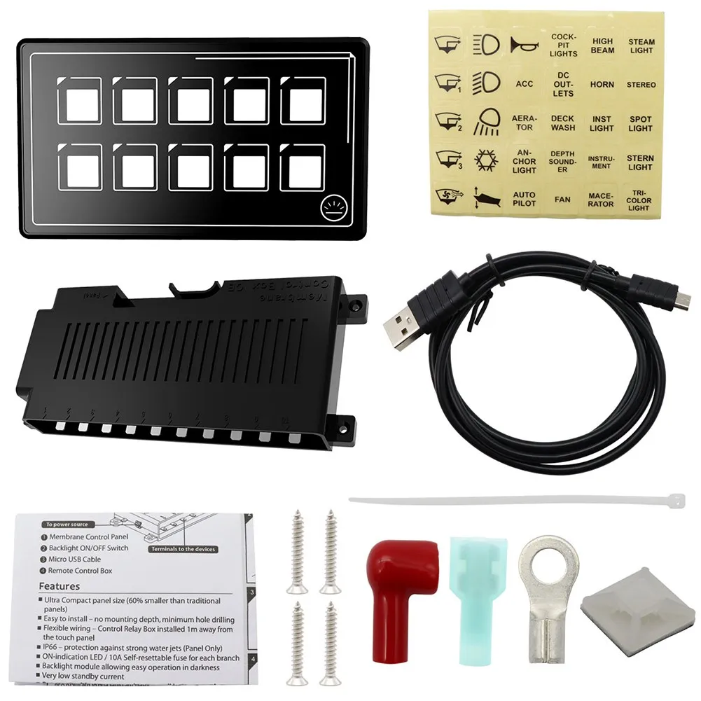 

10-Position Button 10-way Panel 524g Modification Switch Panel Yacht ≥10 Meters APP Control Color Box DC 11-30V