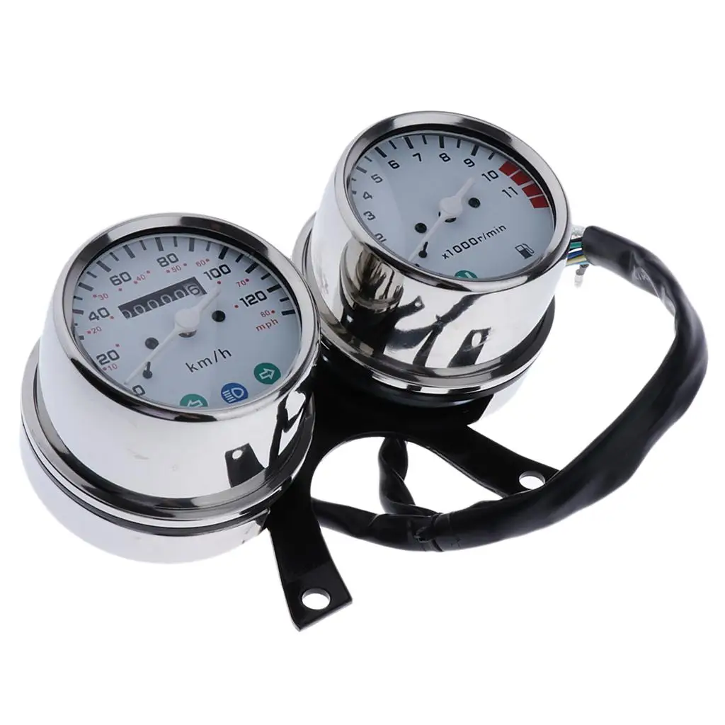 Stainless Steel Dual Tachometer Gauge Mechanical Motorcycle Speedometer Kit Universal Instrument for Riding Accessories