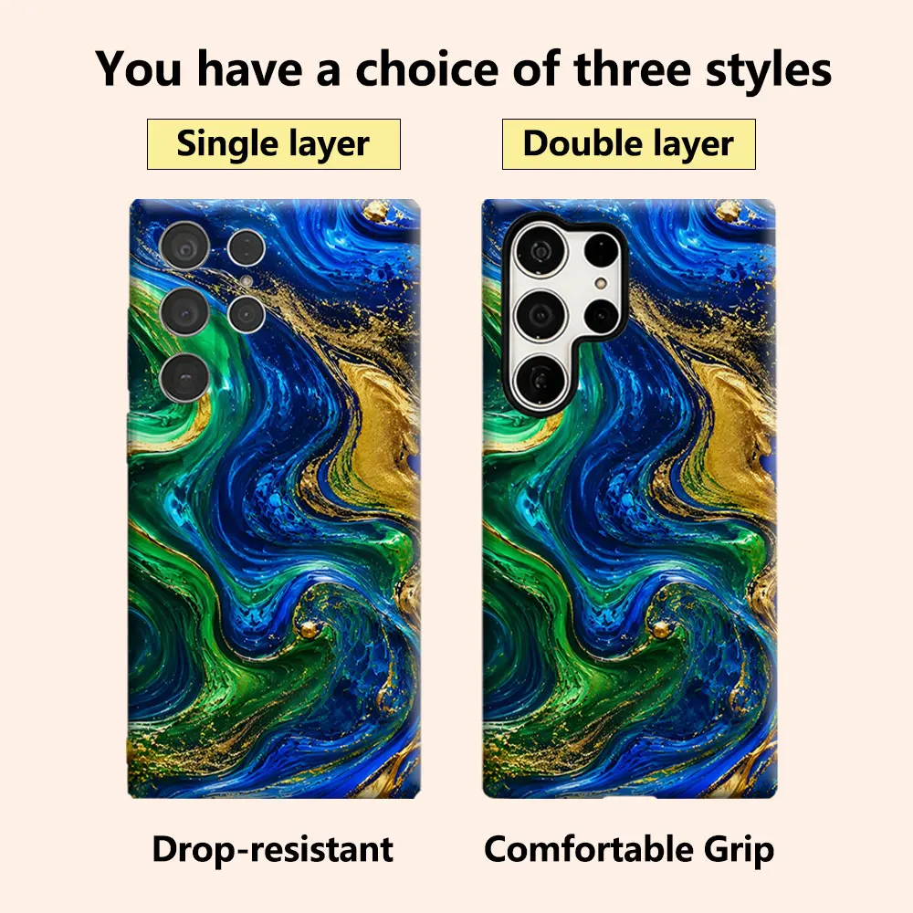 Blue Green Gold Marble Luxury Fashion Full Lens Protective Case for Samsung Galaxy S26 S25 S24 A56 A36 Plus Ultra