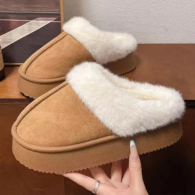 Botas de nieve tobilleras para mujer, moda de invierno, plataforma para el hogar, zapatillas bajas, alfombra para sala de estar, zapatos antideslizantes cálidos para exteriores para mujer