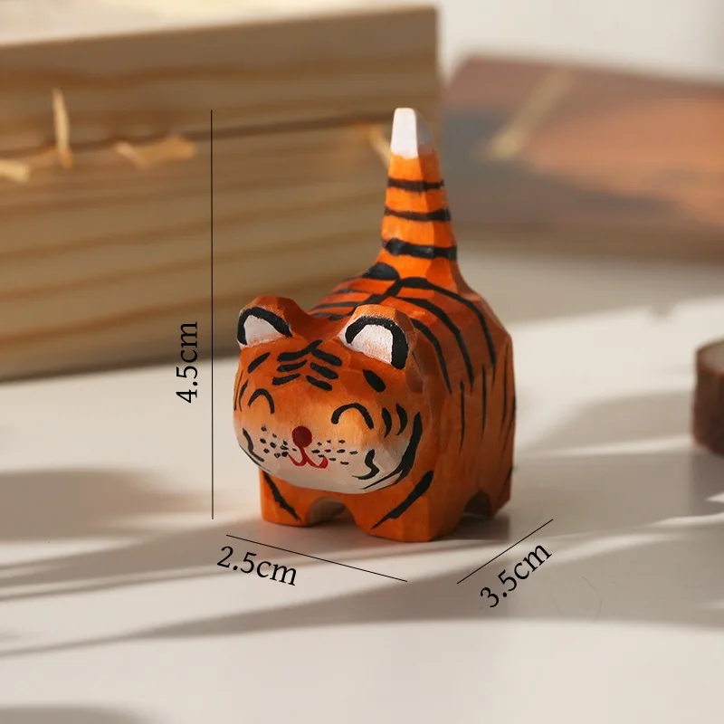 Wood Carving Orange Cat Shiba Inu Creative Cute Ornaments Office Desktop Decorations Car Center Console Ornaments Solid Wood